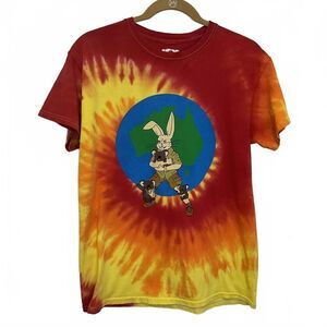 Icy Rabbit Men's Size Medium Red Orange Tie Dye Short Sleeve T-Shirt Streetwear